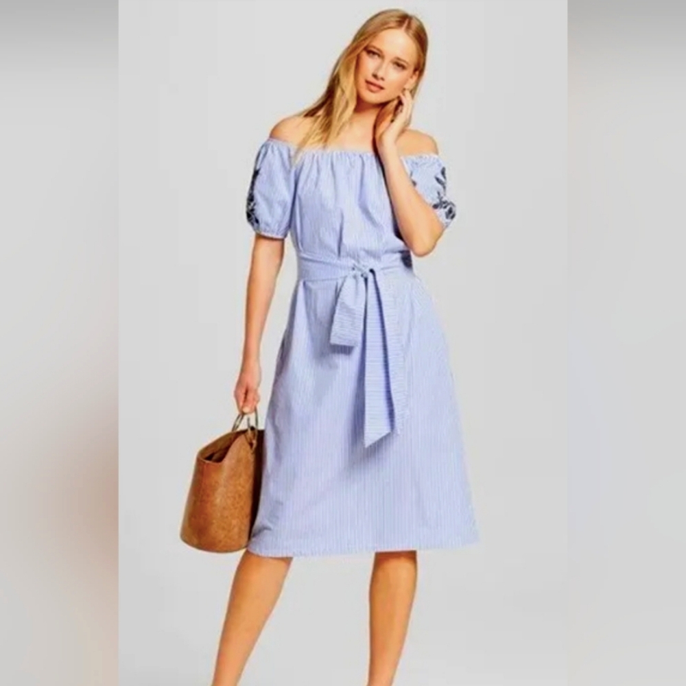 Striped off shoulder Who What Wear dress sz L